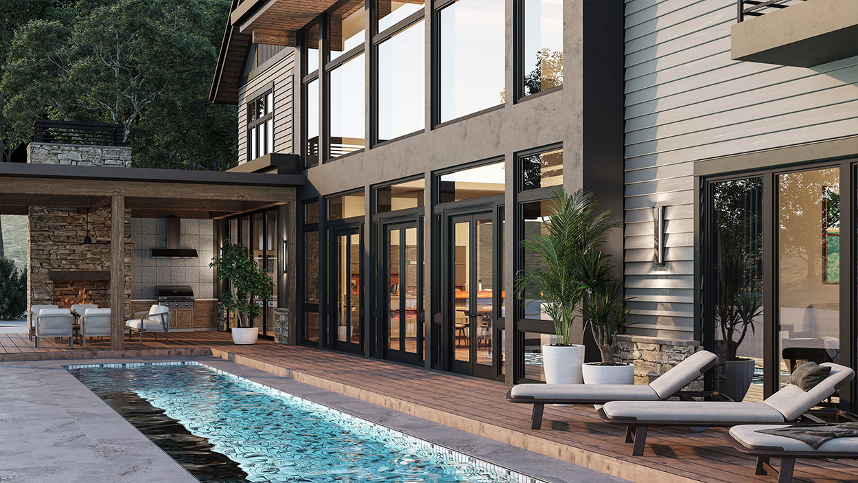 Lakefront pool and patio